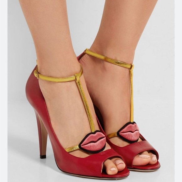 GUCCI X DISNEY Molina Lips Applique Strap Heels in Red Sz 11 US - Picture 12 of 12